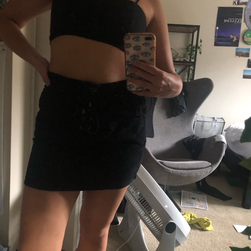 Black Corduroy Tied Up Skirt